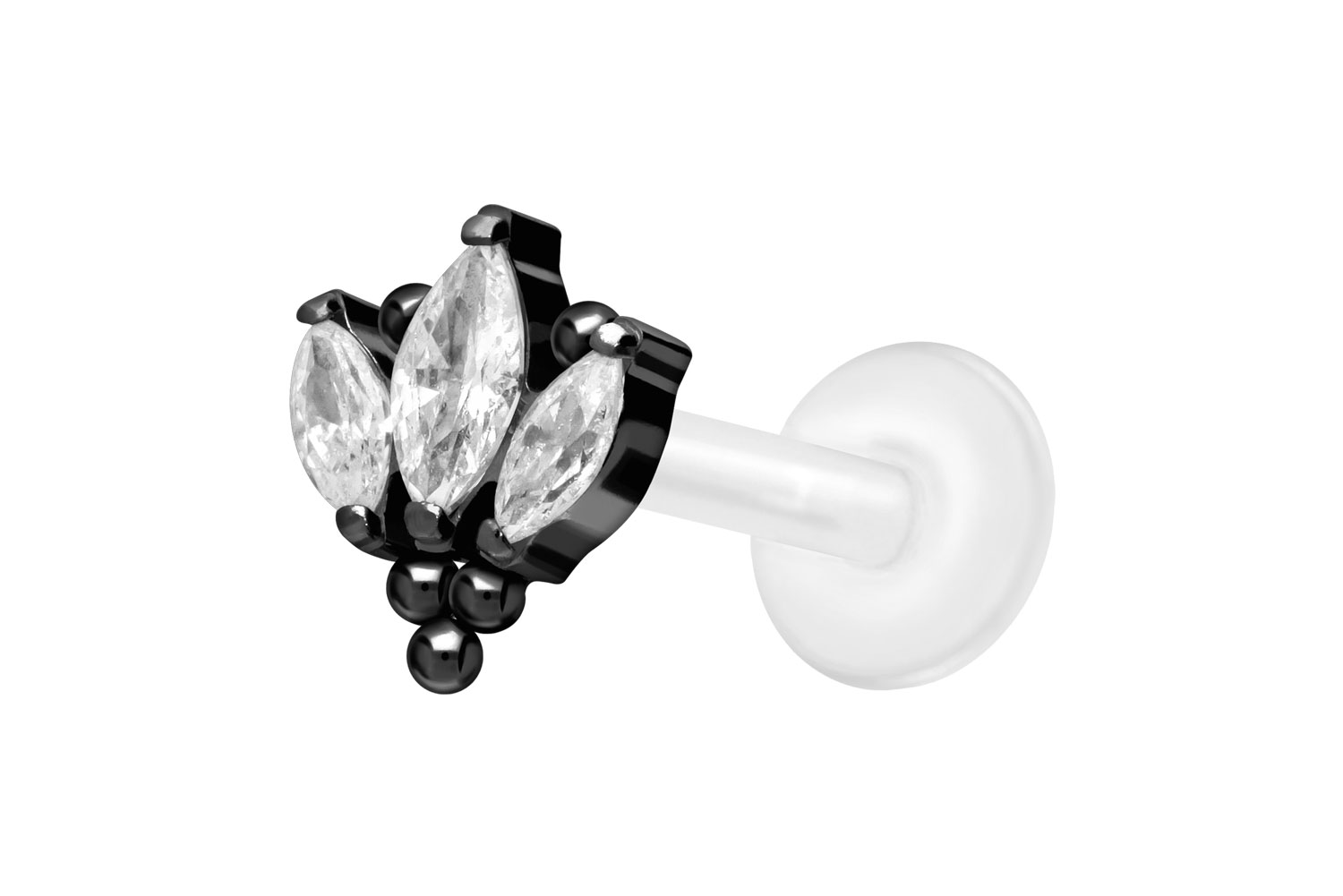 PTFE Labret Piercing mit Innengewinde + Titan-Aufsatz LOTUSBLÜTE + KUGELN